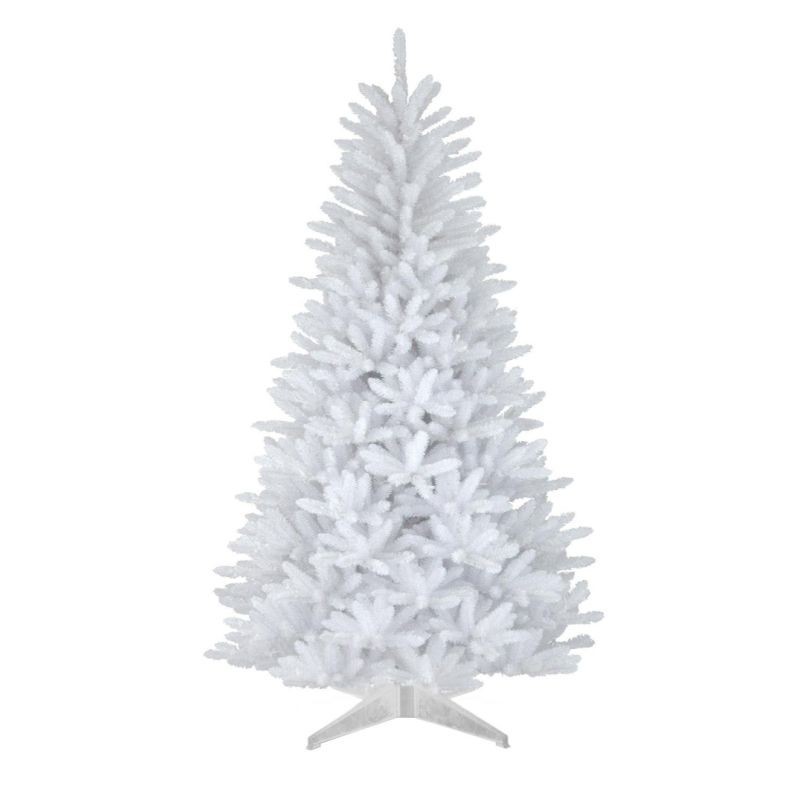 Brad artificial White Pin, decor Craciun, inaltime 150 cm, crengute albe, suport
