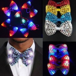 Papion cu LED RGB, aplicatii paiete, material textil, 11.5x6.5 cm, petrecere