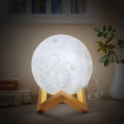 Lampa luna 3D 12cm, lumineaza multicolor, telecomanda, 5 moduri, suport lemn