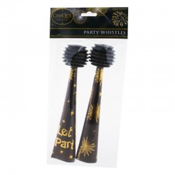 ProCart® Let's Party vuvuzela kürt, 27,5 cm, 2 darabos készlet, fekete-arany