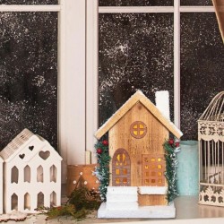 Home Kis faház, meleg fehér LED lámpa, karácsonyi dekoráció, 12x20x9cm, barna