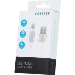 Cablu magnetic iPhone Lightning, micro USB, LED, incarcare, transfer date, Forever, argintiu