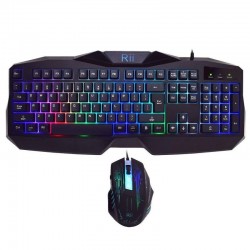 Tastatura si mouse gaming, iluminare multicolora, USB, 104 taste, Rii