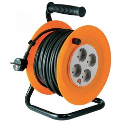 Prelungitor rola tip tambur, patru prize, 25m, cablu 3 x 1,0 mm2, negru,  IP20