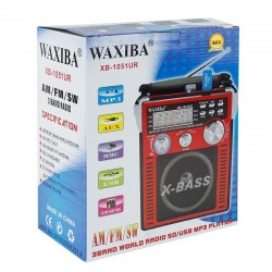 Radio portabil FM/AM/SW, MP3 player, slot USB SD, design retro, Waxiba